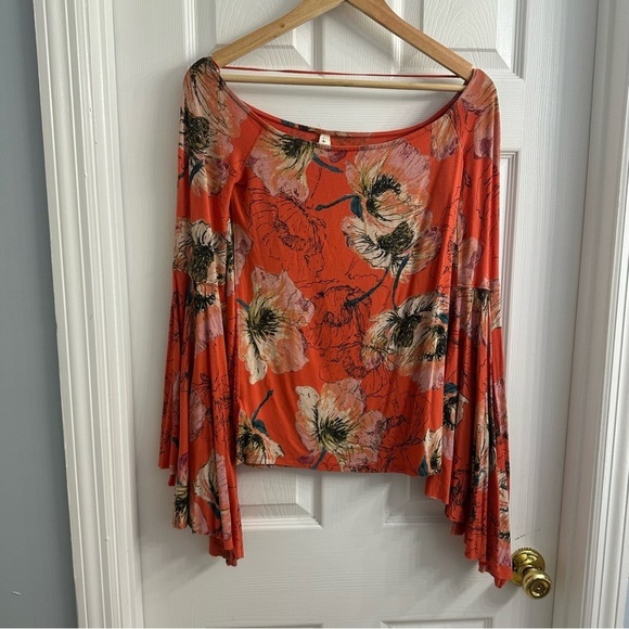 Free People Blouse Bell Sleeves Flare Floral Whimsigoth Fairy Boho Size Small - Picture 4 of 8